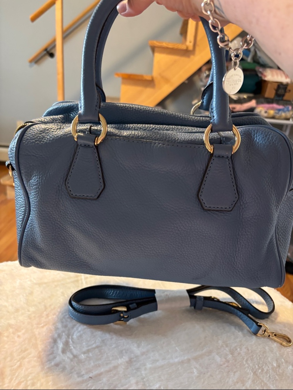 Michael Kors Blue Leather Satchel with Tassel - Picture 4 of 10
